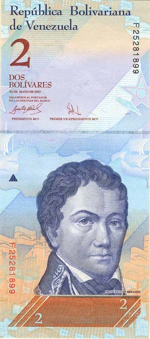 Venezuela - 2 Bolivares - P-88 -2007 -2013 dated Foreign Paper Money